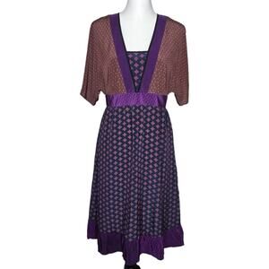 Garnet Hill‎ Silk Dolman Short Sleeve Multi Color Pattern Dress Size 8